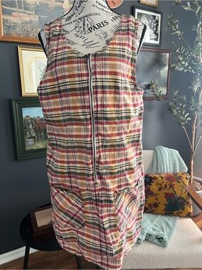 90s Plaid Zip Dress 100% Cotton